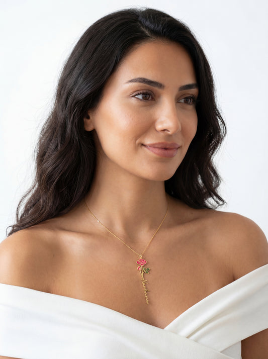 eJOYA Kişiye Özel İsimli Kırmızı Gül Kolye 107500