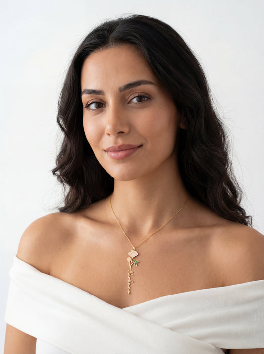 eJOYA Kişiye Özel İsimli Pembe Gül Kolye 107497