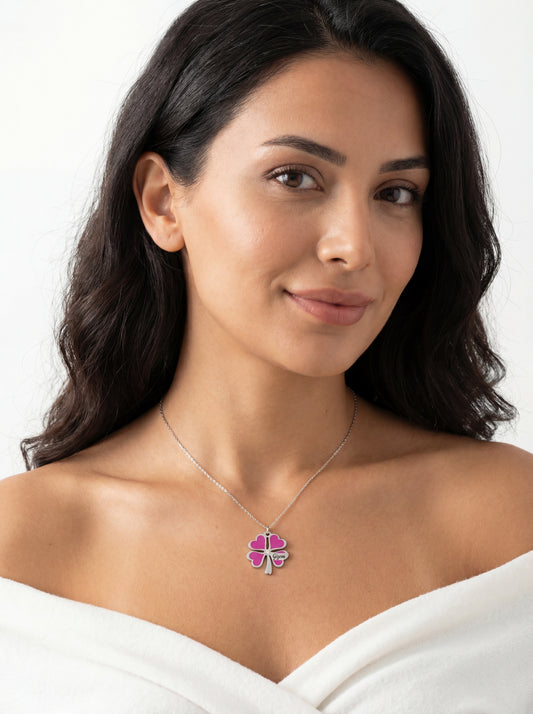 eJOYA Kişiye Özel Uğurlu Pembe Yonca Gümüş Kolye 113196