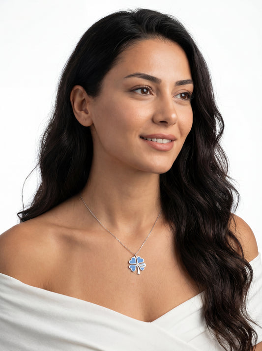 eJOYA Kişiye Özel Uğurlu Mavi Yonca Gümüş Kolye 113197